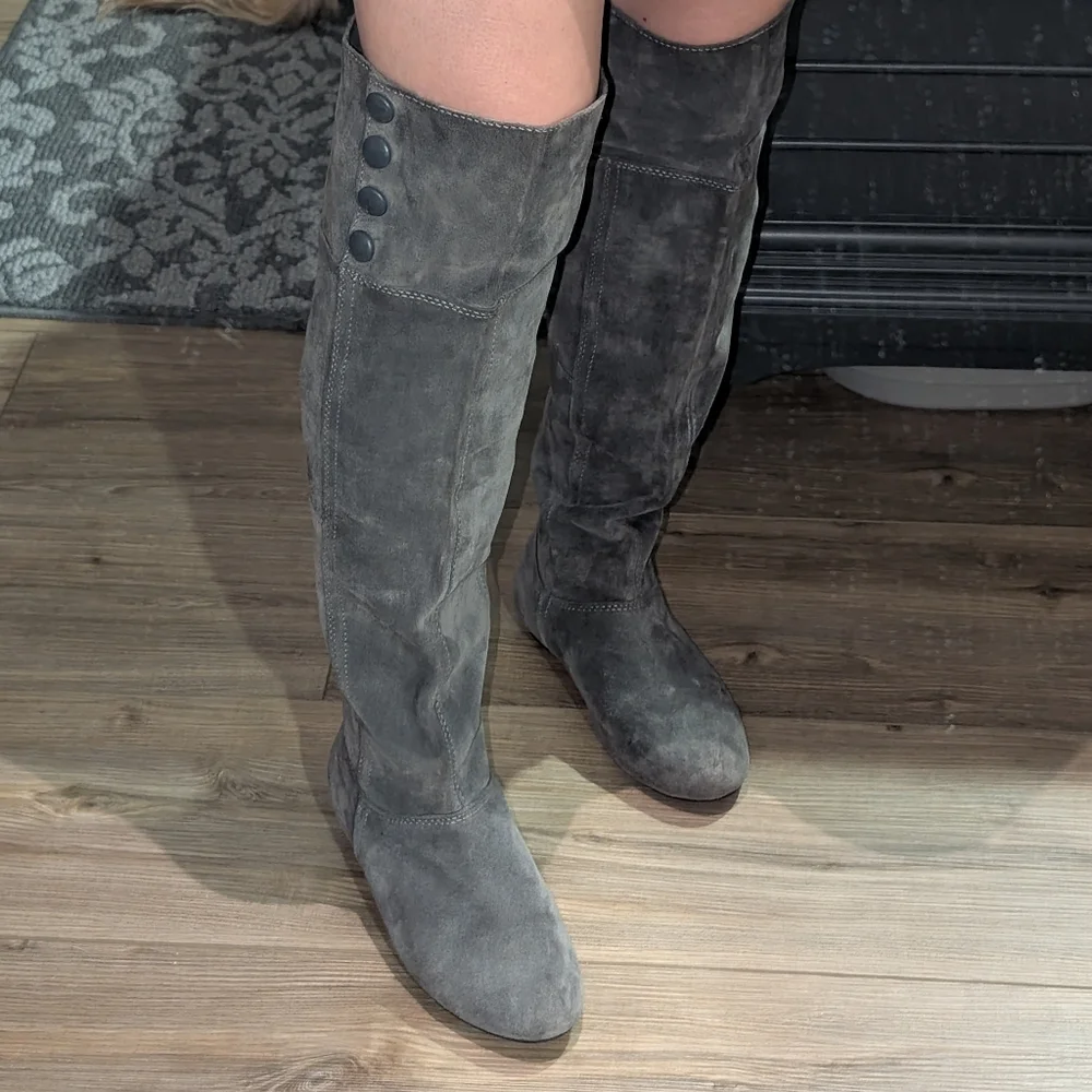 Chinese Laundry Gray Over the Knee Suede Boots